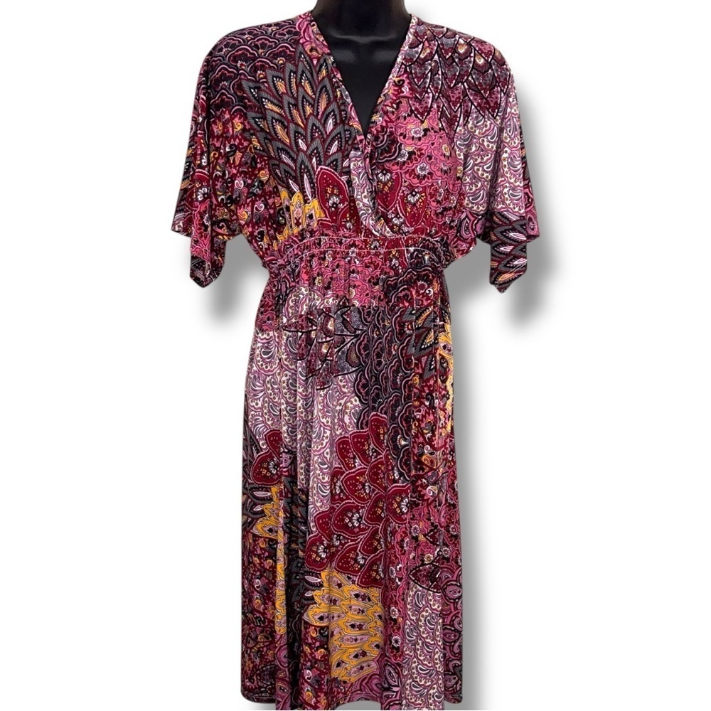Medium 5th And Love Dress Fuchsia Pink Yellow Colorful Floral Boho Stretch